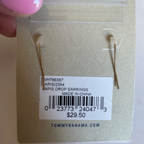 Tommy Bahama Lapis Drop Earrings with Rhinestones~Blue/Gold - Picture 2 of 3